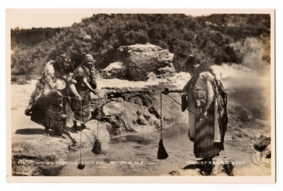 Real Photograph by Frank Duncan of Maori Women Cooking in Hot Pool Rotorua. - 69609 - Postcard image 0