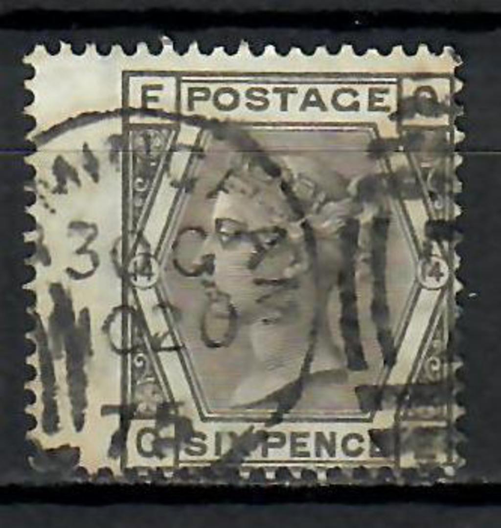 GREAT BRITAIN 1873 Victoria 1st Definitive 6d Grey. Plate 14. Postmark MITCHAM. Wing margin. - 39419 - FU image 0