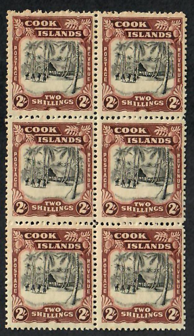 COOK ISLANDS 1944 Definitive 2/- Black and Red-Brown. Watermark Multiple NZ and Star. Block of 6. - 21794 - UHM image 0