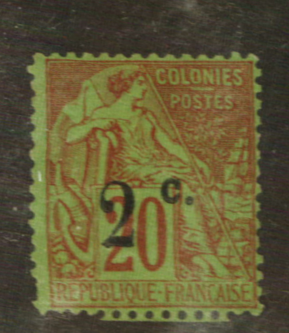 REUNION 1894 Definitive Surcharge 2c on French Colonies 20c Red on green. - 76462 - Mint image 0