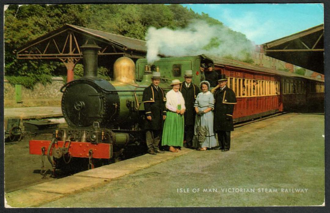 ISLE OF MAN Steam Train at Station. Coloured Postcard. - 240555 - Postcard image 0