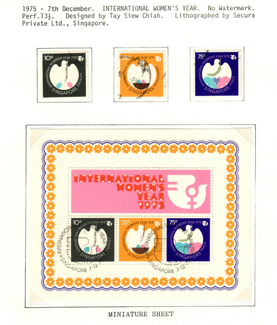 SINGAPORE 1975 International Womens' Year. Set of 3 and miniature sheet. - 59506 - VFU image 0