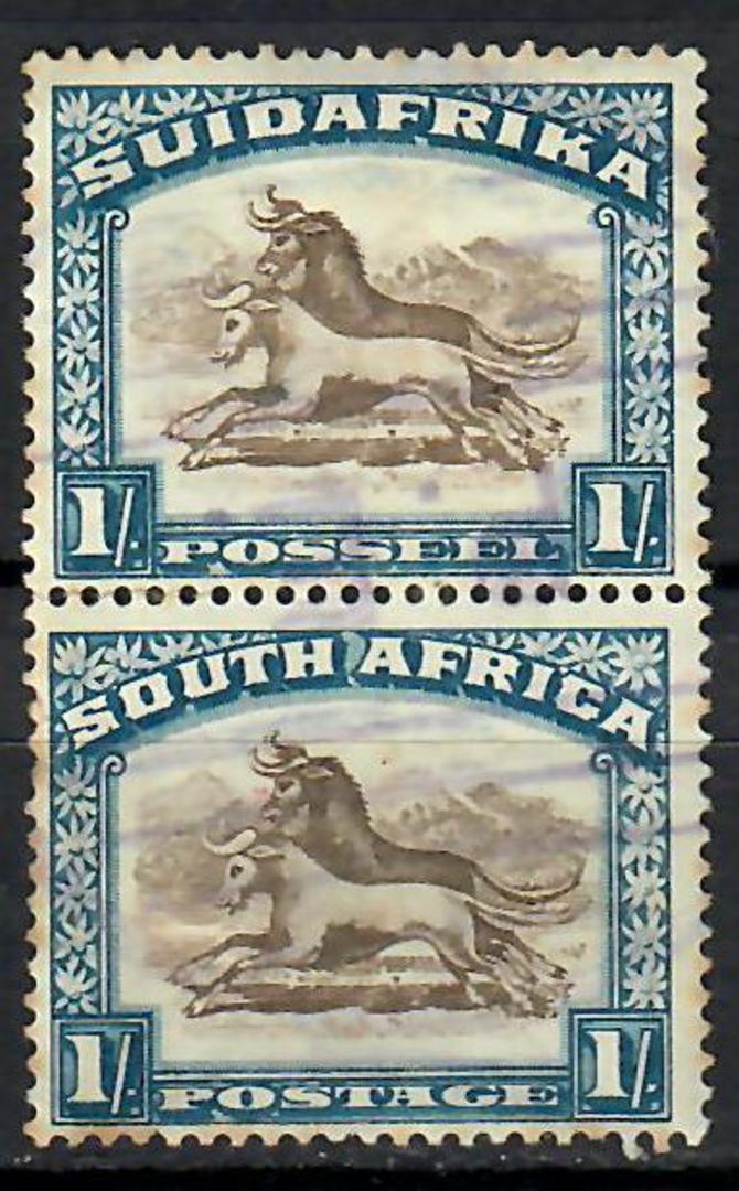 SOUTH AFRICA 1930 Definitive 1/- Brown and Deep Blue. Watermark inverted. Joined pair. Identified by the late John Tommy. - 7070 image 0