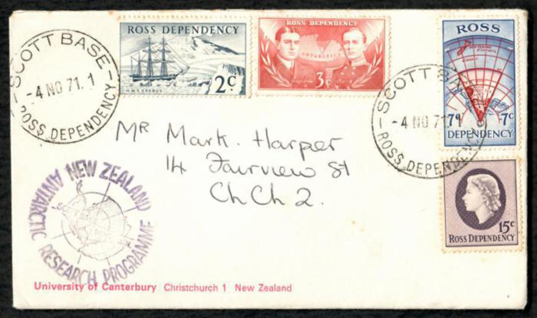 ROSS DEPENDENCY 1971 cover from the New Zealand Antarctic Research Programme at Vanda Station with the full 1967 set. Postmarked image 0