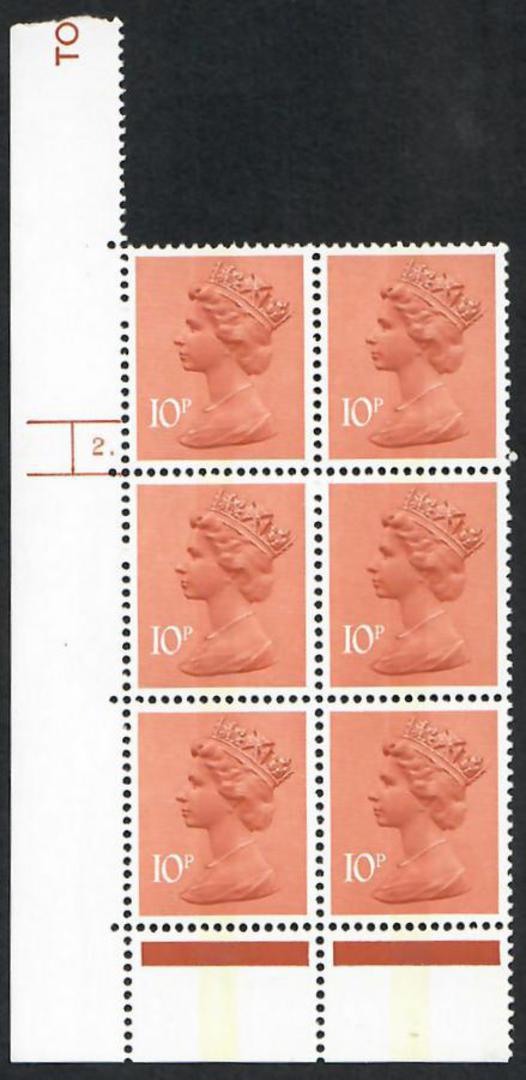 GREAT BRITAIN 1980 Elizabeth 2nd Machin 10p Orange-Brown. Cylinder Block 2 with Dot. Chalk surfaced paper. - 24425 - UHM image 0