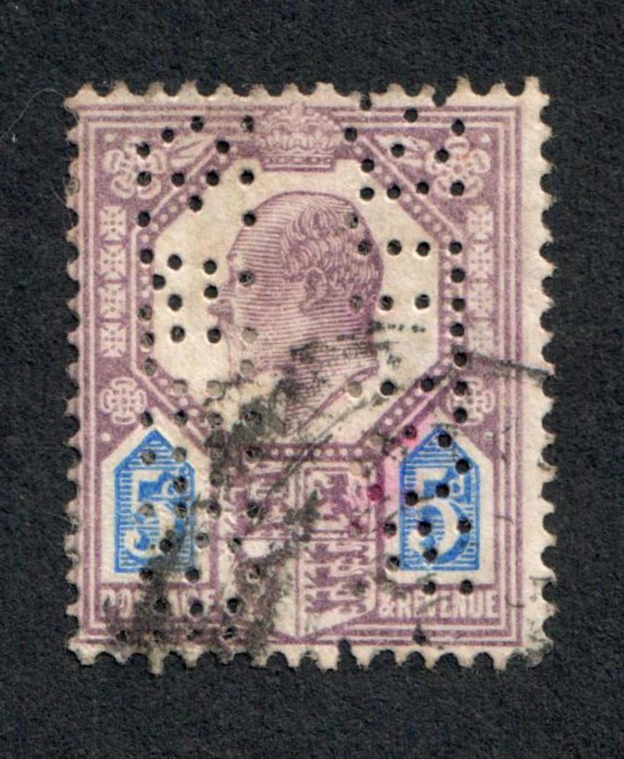 GREAT BRITAIN 1902 Edward 7th Definitive 5d Purple and Blue  with Perfin. - 99827 - image 0
