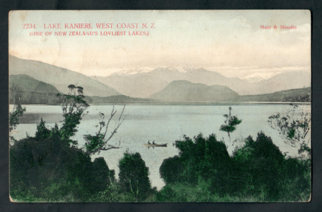 Coloured postcard by Muir and Moodie of Lake Kaniere West Coast. - 248763 - Postcard image 0