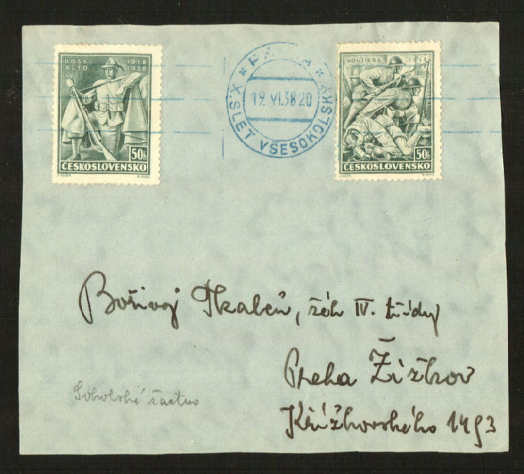 CZECHOSLOVAKIA 1938 20th Anniversary of the Of Battles. Internal front with two of the values. - 35588 - PostalHist image 0