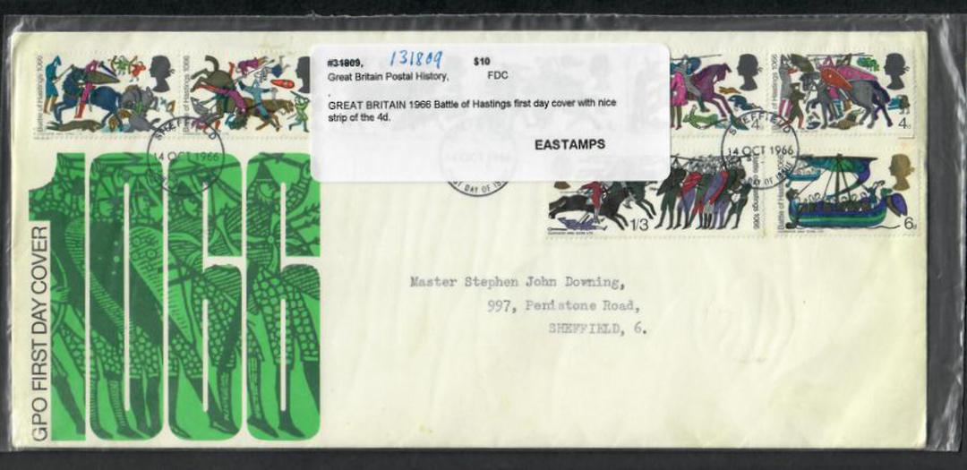 GREAT BRITAIN 1966 Battle of Hastings first day cover with nice strip of the 4d. - 131809 - FDC image 0