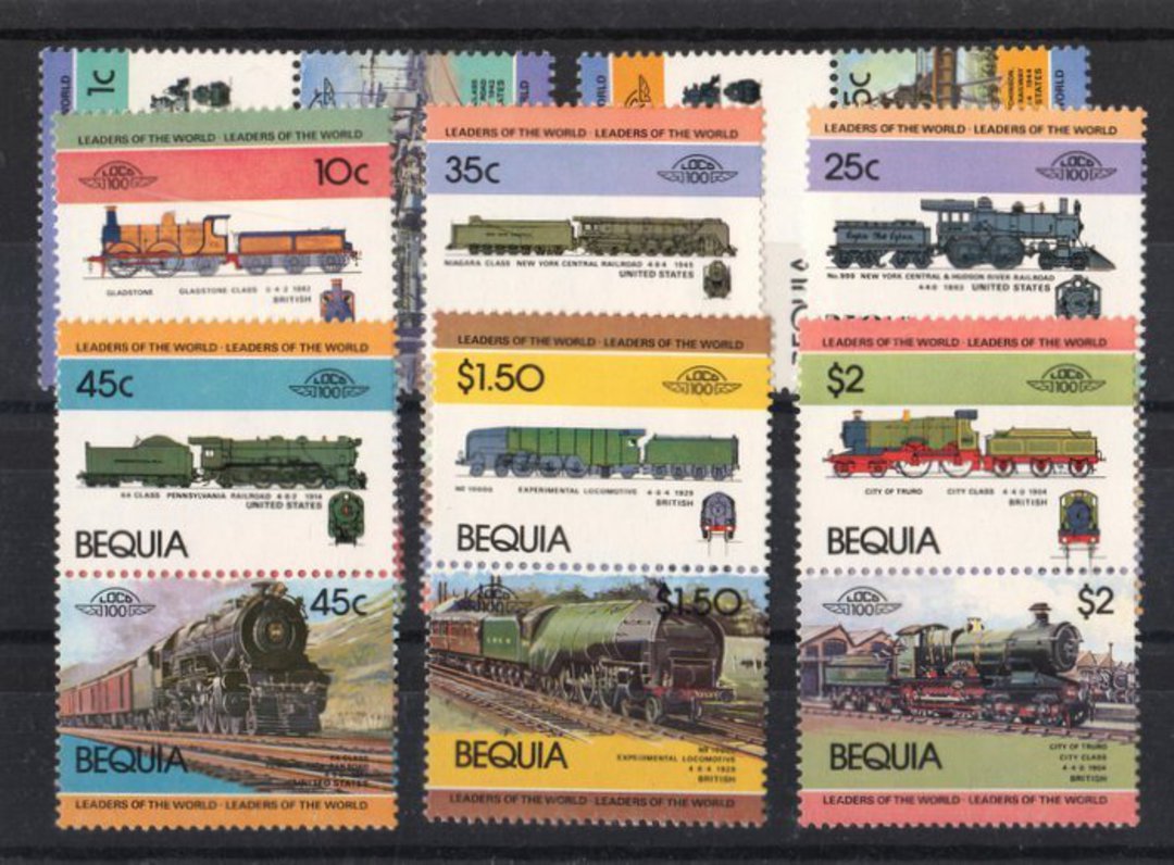 BEQUIA 1984 Leaders of the World. Railway Locomotives. First series. Set of 16 in joined pairs. - 22512 - UHM image 0