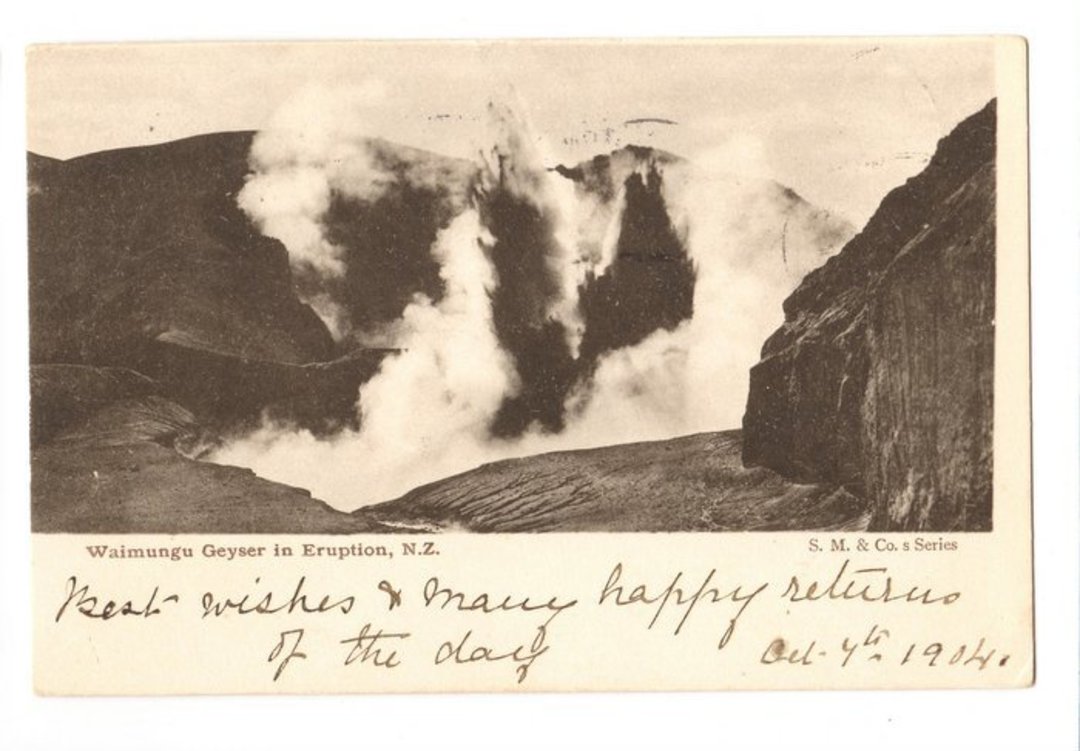 Early Undivided Postcard (1904) of Waimangu Geyser in eruption. NEW ZEALAND Postmark Wellington SEATOUN. A Class cancel. - 24614 image 0