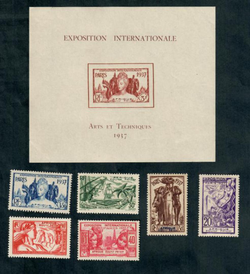 FRENCH EQUATORIAL AFRICA 1937 International Exhibition. Set of 6 and miniature sheet. - 50618 - LHM image 0