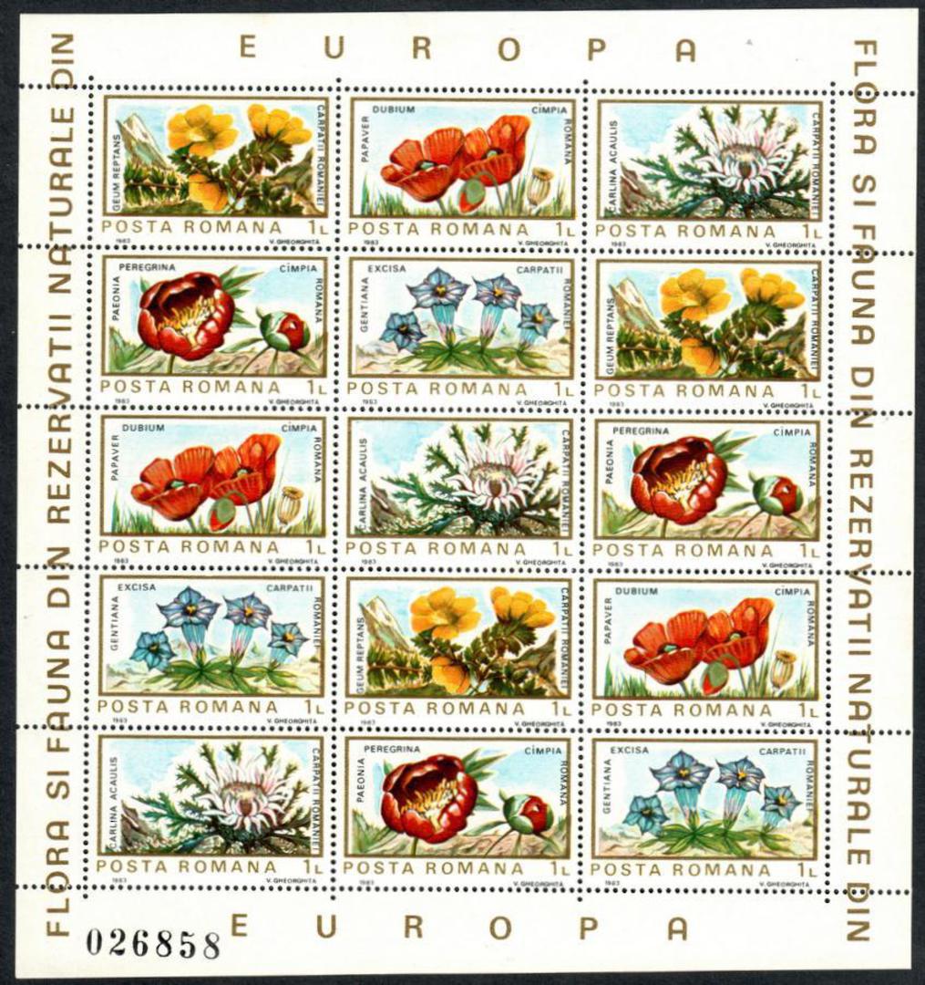 ROMANIA 1983 European Flora and Fauna. Set of 10 in the issued sheetlet. 3 sets. - 52825 - UHM image 0