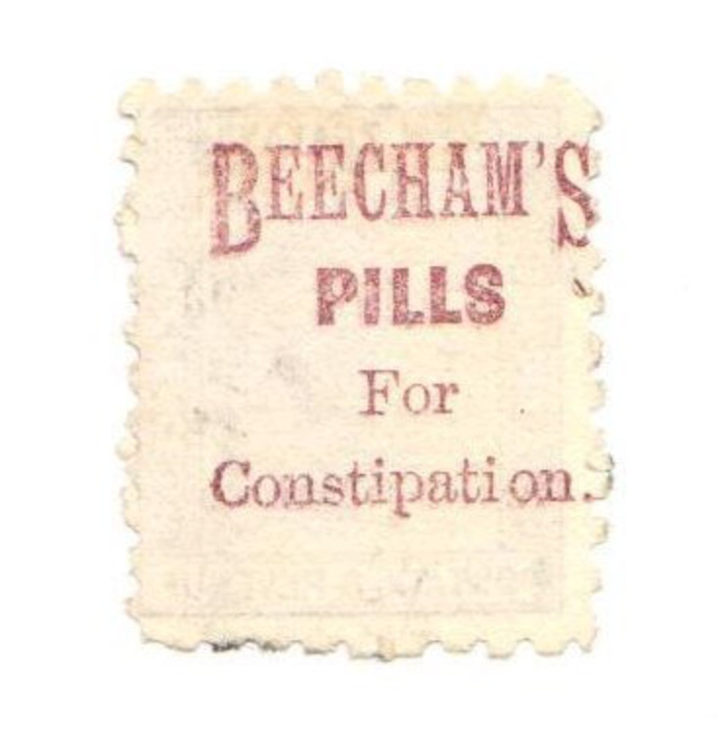 NEW ZEALAND 1882 Victoria 1st Second Sideface 6d Brown. Beechams Pills for constipation. Perf 10. Mauve to Brown-Purple. - 3980 image 0