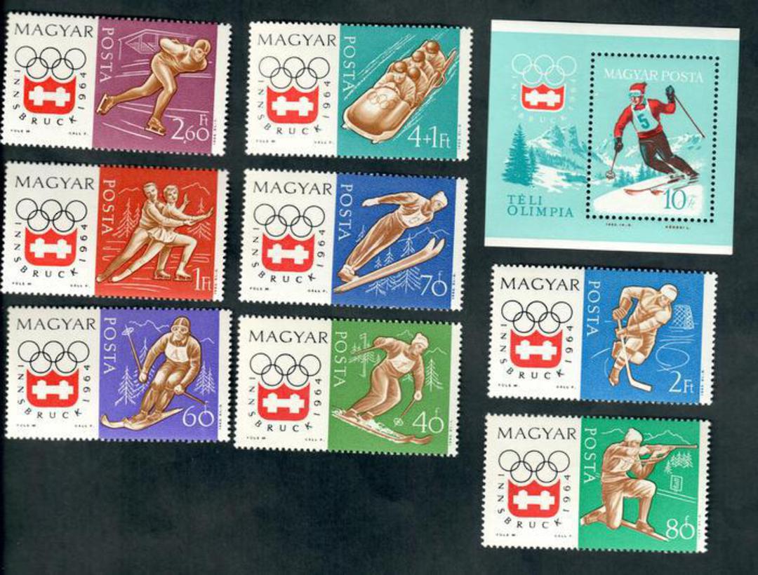 HUNGARY 1963 Winter Olympics. Set of 8 and miniature sheet. - 50371 - UHM image 0