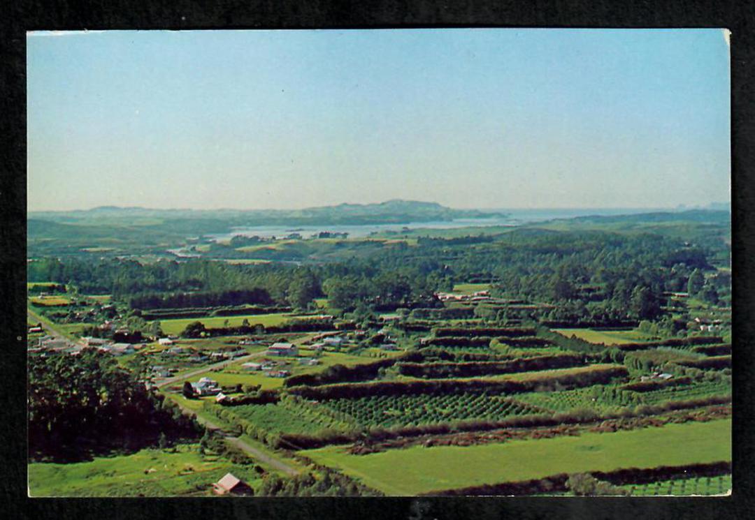 Modern Coloured Postcard by Gladys Goodall. Aerial view of Kerikeri. - 444436 - Postcard image 0