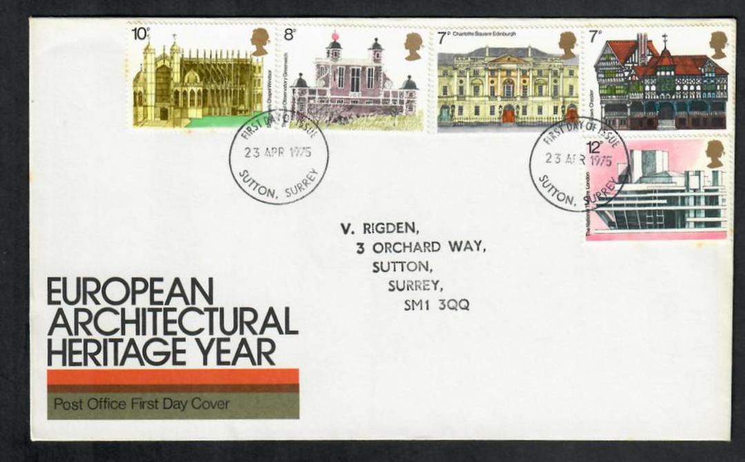 GREAT BRITAIN 1975 Architectural Heritage. Set of 5 on first day cover. - 130989 - FDC image 0