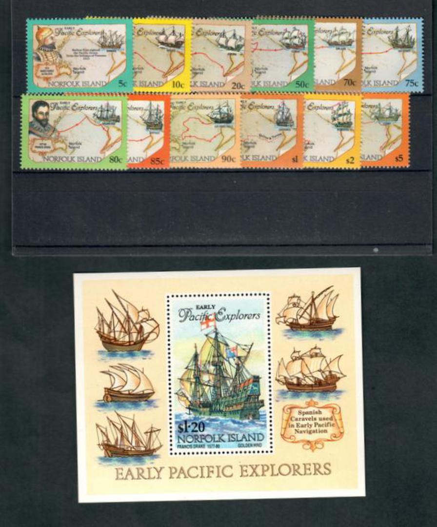 NORFOLK ISLAND 1994 Definitives. Pacific Explorers. Set of 12 and miniature sheet. - 20282 - LHM image 0