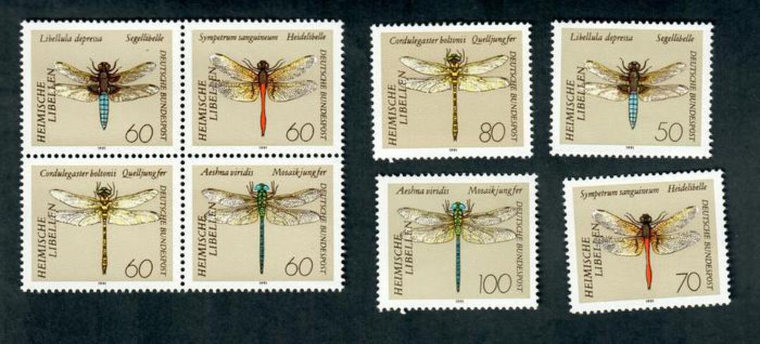 WEST GERMANY 1991 Dragonflies. Set of 8 including the block of 4. - 50667 - UHM image 0