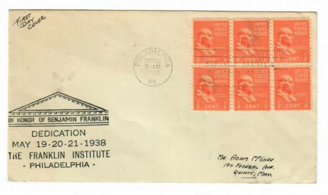 USA 1938 Dedication of the Franklin Institute. Postmarked at Philadelphia. 6 of the ½c definitive image 0
