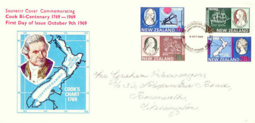 NEW ZEALAND 1969 Captain James Cook. Set of 4 on first day cover. - 520428 - FDC image 0