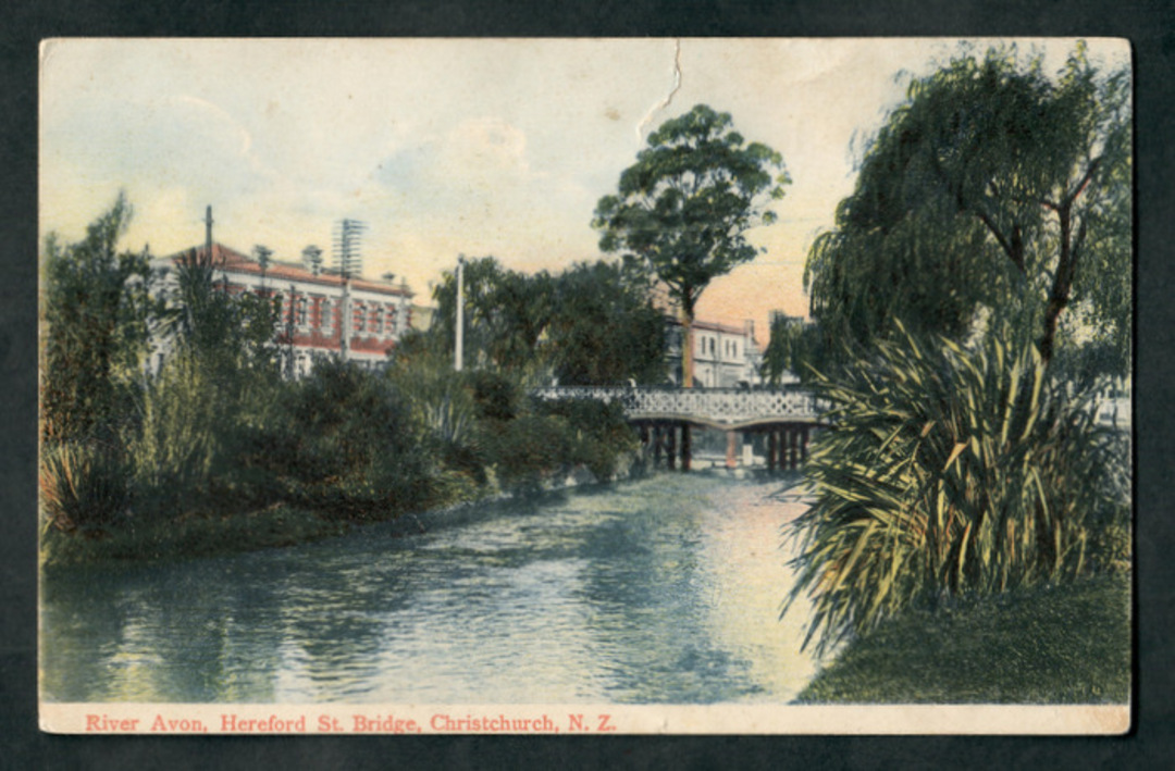 Coloured postcard of River Avon Hereford Street Bridge Christchurch. - 48449 - Postcard image 0