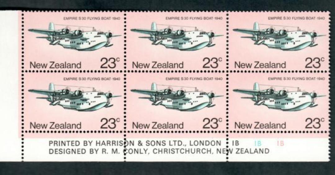 NEW ZEALAND 1974 Aeroplanes 23c Flying Boat. Plate Block 1B 1B 1B 1B. - 56316 - UHM image 0