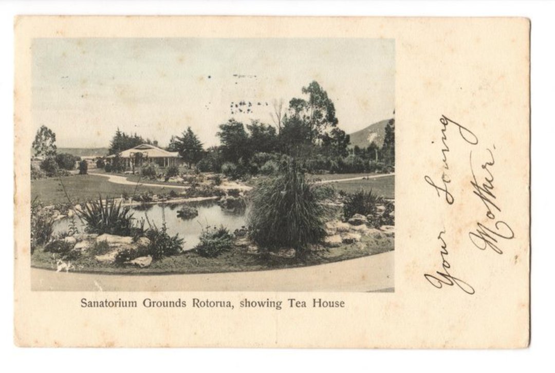 Postcard of Sanitorium Grounds Rotorua showing Tea House. - 245952 - Postcard image 0