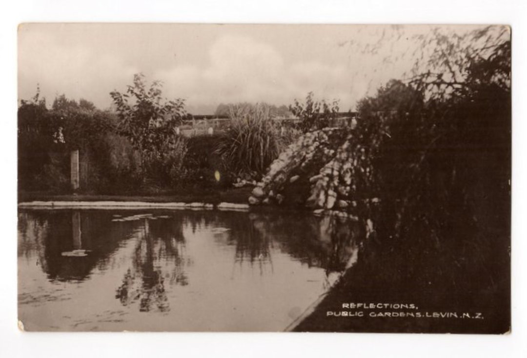 Real Photograph by Aitken. Relections Public Gardens Levin. - 69556 - Postcard image 0