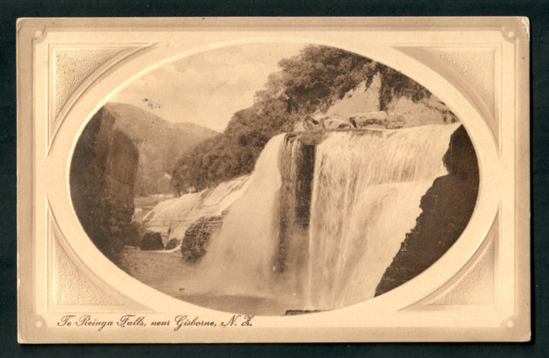 Sepia Postcard of Te Reinga Falls near Gisborne. - 48168 - Postcard image 0
