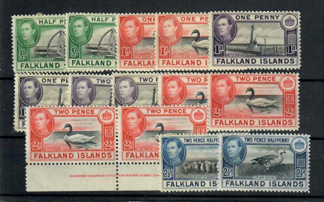 FALKLAND ISLANDS 1938 Geo 6th Definitives. Set of 18. Also included are some extras that purport to be the alternate colours. Th image 0