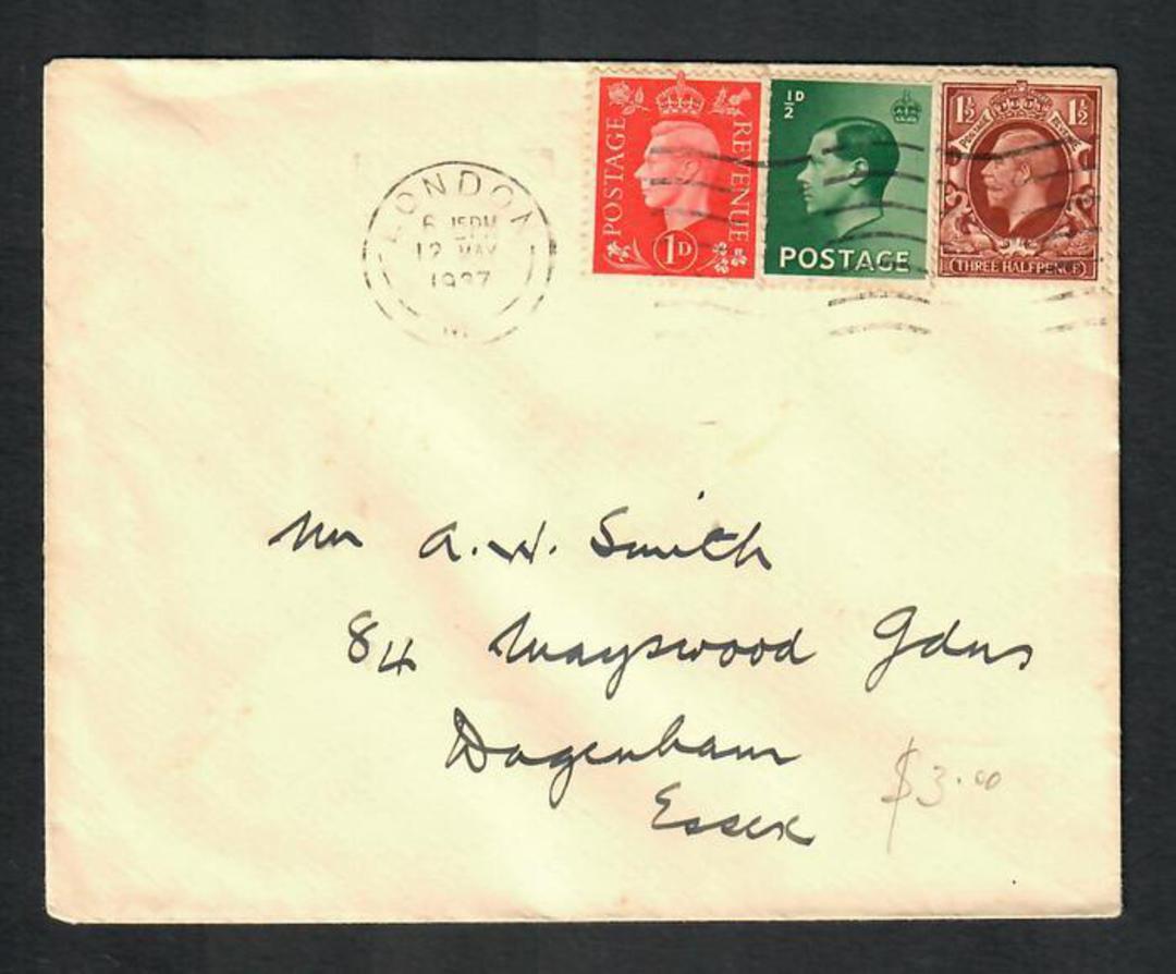 GREAT BRITAIN 1937 Letter from London to Essex with 3d postage. Stamps from the three reigns. - 31827 - PostalHist image 0