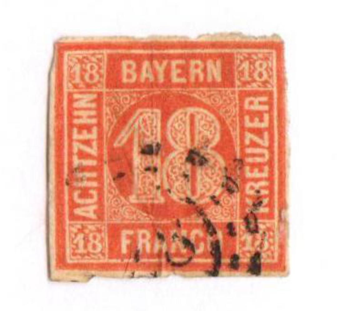 BAVARIA 1862 Definitive 18 kr Bright Red. Almost four margins. Imperfections on the reverse do not detract. Very presentable. - image 0