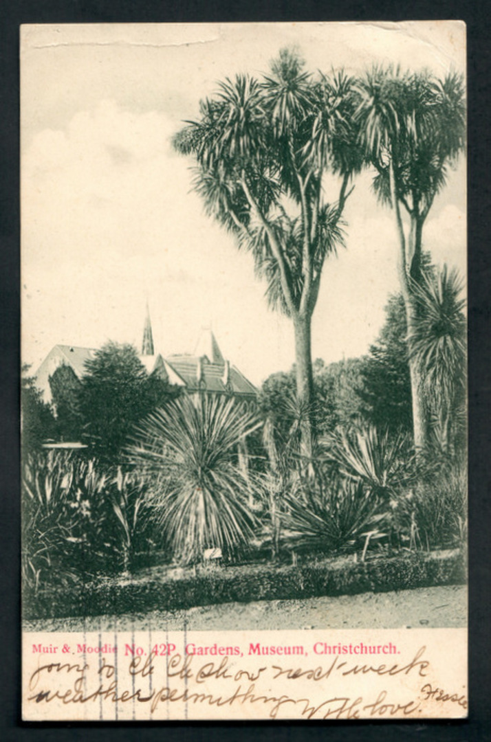 NEW ZEALAND Early Undivided Postcard by Muir & Moodie of The Gardens and Museum Christchurch. - 248528 - Postcard image 0
