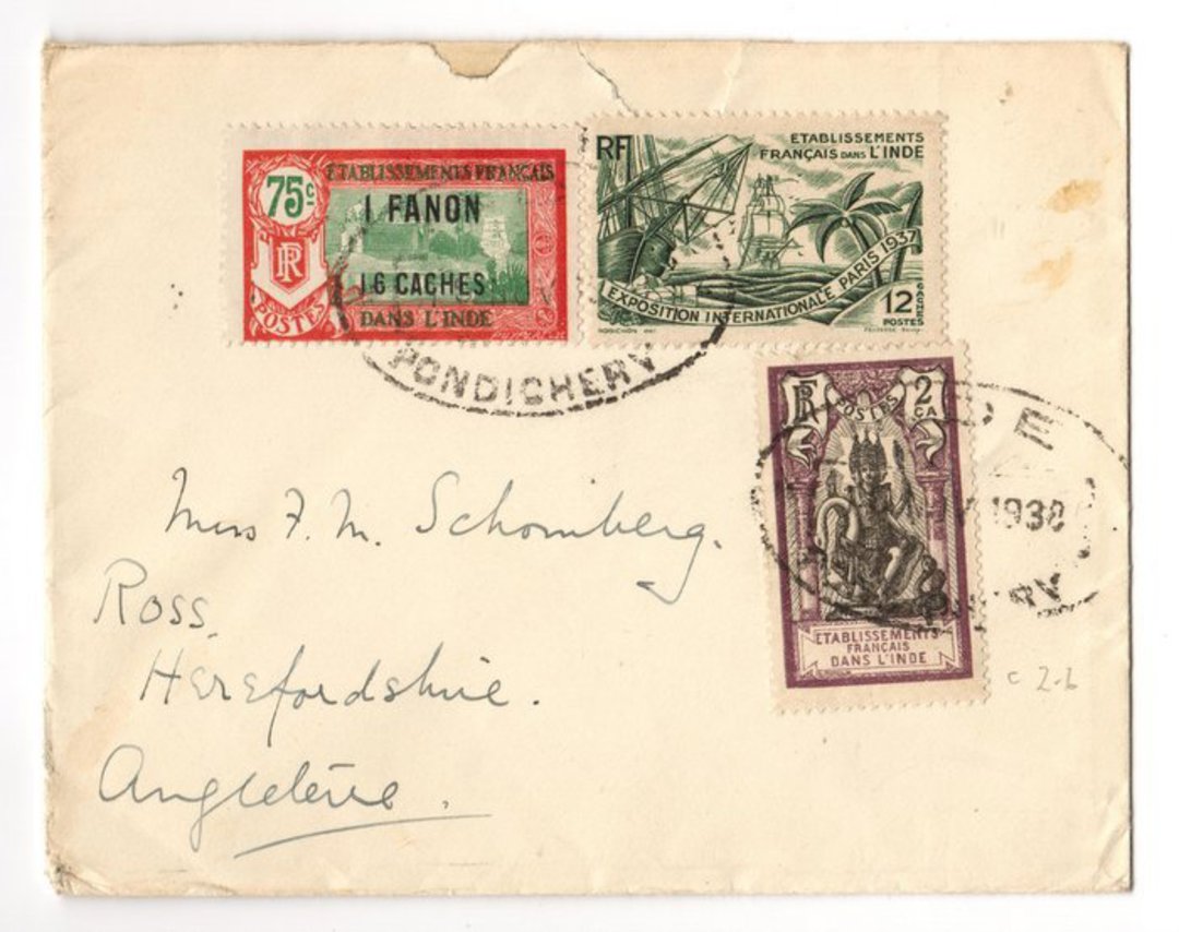 FRENCH INDIAN SETTLEMENTS 1938 Letter from Pondicherry to England. - 37522 - PostalHist image 0