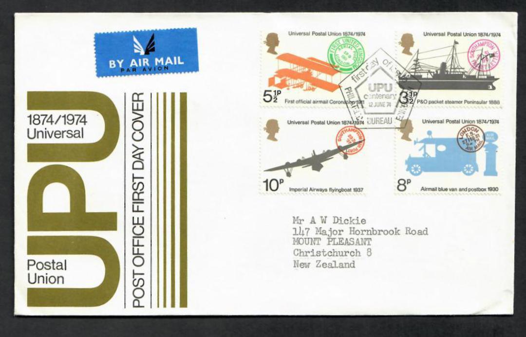 GREAT BRITAIN 1974 Centenary of the Universal Postal Union. Set of 4 on first day cover. - 130332 - FDC image 0
