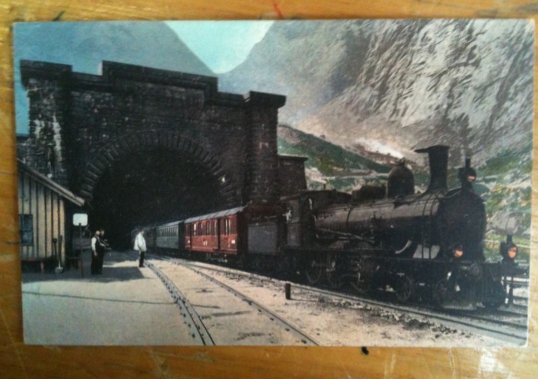 SWITZERLAND Coloured postcard of Gotthardbahn Der Grosse Tunnel bei Goeschenen. Train. - 40605 - Postcard image 0