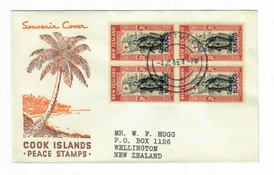 COOK ISLANDS 1946 Peace 6d + 8d in blocks on first day covers. - 32189 - FDC image 0