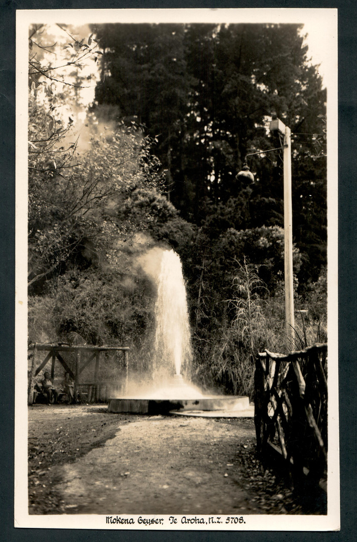 Real Photograph by A B Hurst & Son of Mokena Geyser Te Aroha. - 46544 - Postcard image 0