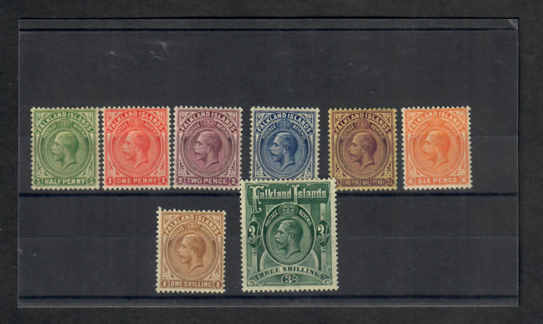 FALKLAND ISLANDS 1921 Geo 5th Definitives. Watermark Mult Script CA.  Set of 8. - 22801 - Mint image 0