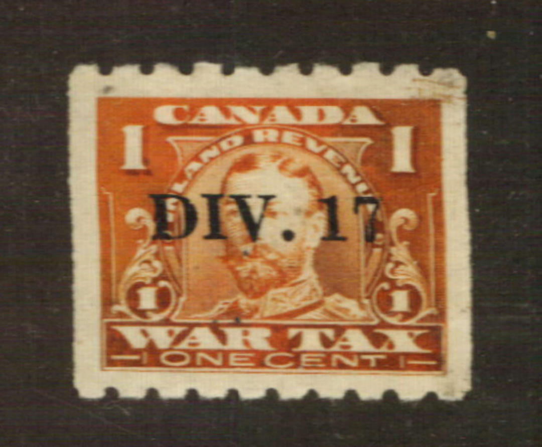 CANADA 1915 War Tax 1 cent Orange overprinted DIV 17. - 76174 - Fiscal image 0
