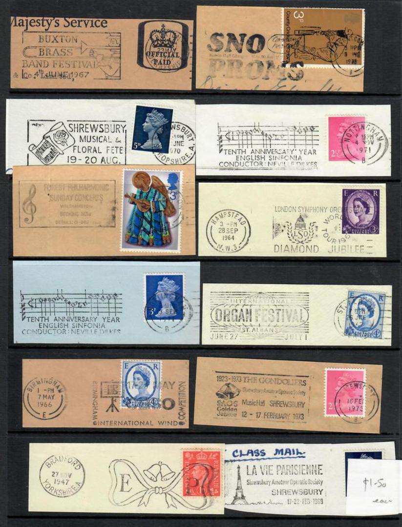 GREAT BRITAIN 1953-1980 Selection of 12 postmarks relating to Music Theme. - 51351 - Postmark image 0