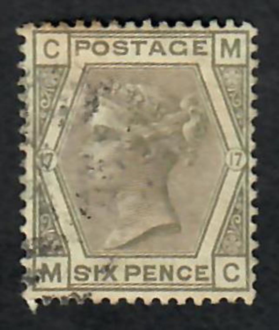 GREAT BRITAIN 1880 6d Grey. Plate 17. Letters CMMC. Good perfs. Centred slightly east. Light postmark. - 70307 - FU image 0