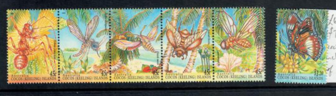 COCOS (KEELING) ISLANDS 1995 Insects. Set of 6 including the strip of 5. - 50433 - UHM image 0
