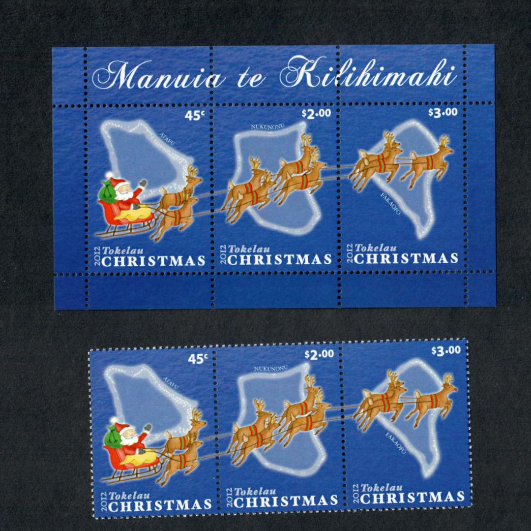 TOKELAU ISLANDS 2012 Christmas. Strip of 3 and miniature sheet. - 19868 - UHM image 0