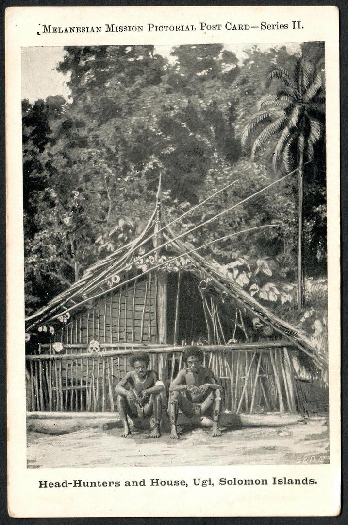 SOLOMON ISLANDS Melanesian Mission Pictorial Postcard of Head-Hunters and House Ugi. - 243836 - Postcard image 0