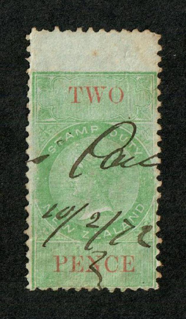 NEW ZEALAND 1867 Victoria 1st Long Type Fiscal 2d Green and Red. - 3717 - Used image 0