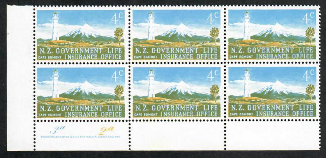 NEW ZEALAND 1969 Life Insurance 4c Cape Egmont on Vertical Mesh Chalky Paper with Dull PVA Gum. Plate Blocks (of six each) 32 an image 0