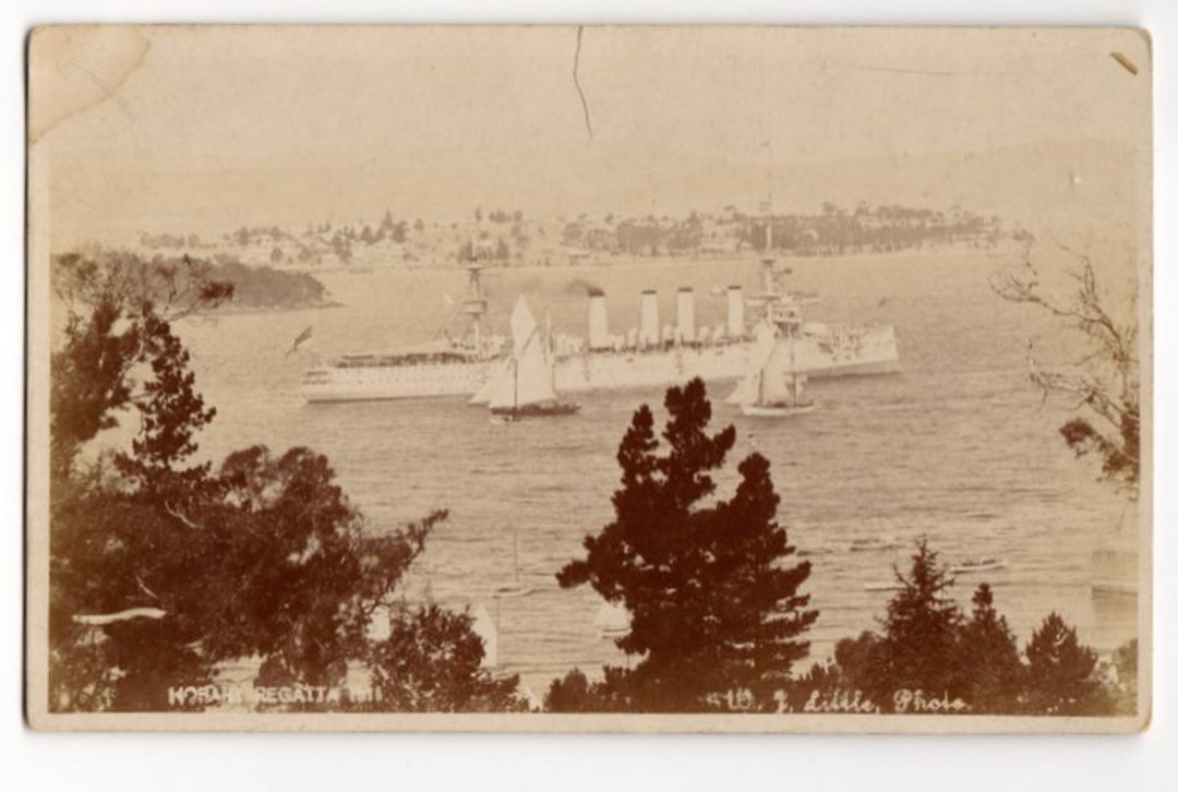 Real Photograph by S Little of HMS Powerful Hobart Regatta. - 69973 - Postcard image 0