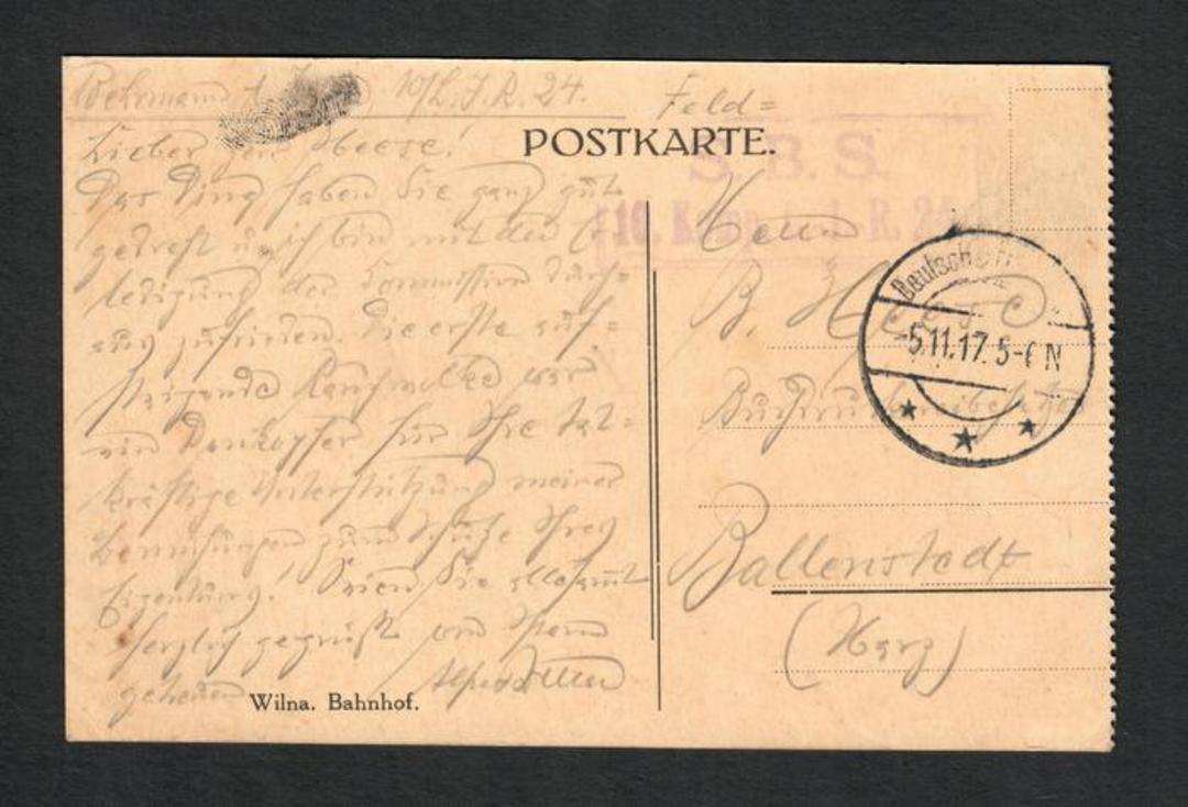 GERMANY 1917 (feld)-Postkarte of Wilna Bahnhof dated 5/11/1917 with purple censor cachet. - 32388 - PostalHist image 0